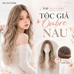 TÓC NGUYÊN ĐẦU KHÔNG MÁI NHUỘM PHA NÂU, VÀNG KHÓI TẶNG LƯỚI TRÙM