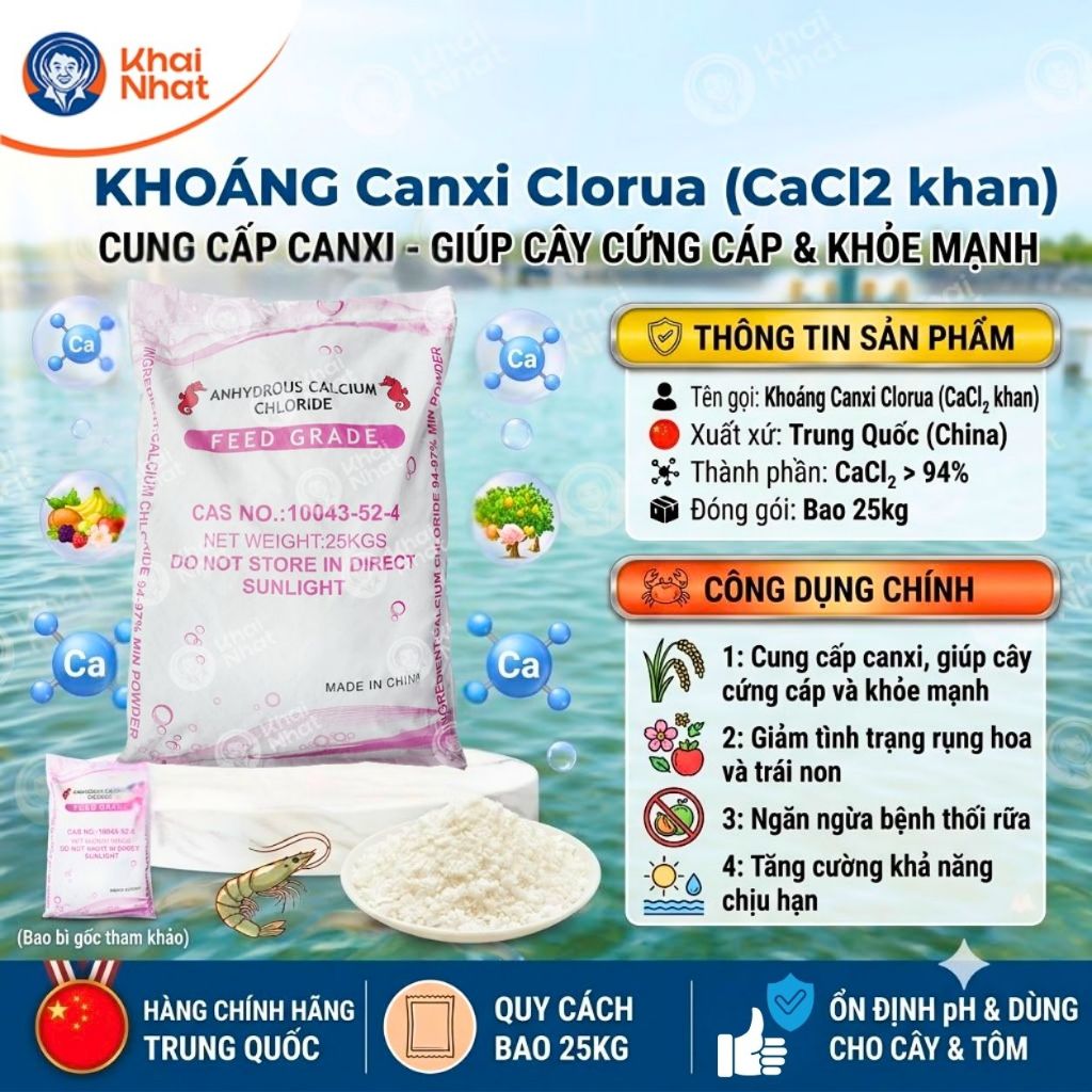 Khoáng Canxi Clorua CaCl2 khan - (25kg/bao) cung cấp canxi cho vật nuôi, cây trồng