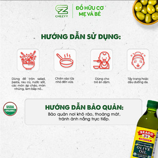 Dầu oliu hữu cơ ép lạnh Bragg 473ml, dầu oliu nguyên chất