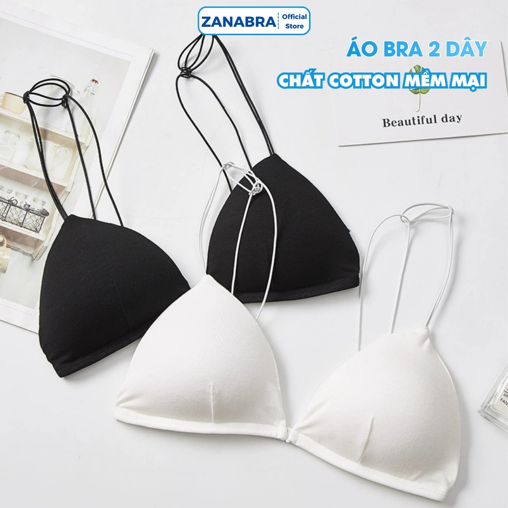 Áo Bra 2 Dây, Áo Ngực Không Gọng Mút Mỏng Cài Trước, Bra Thun Co Dãn ZANABRA B2099