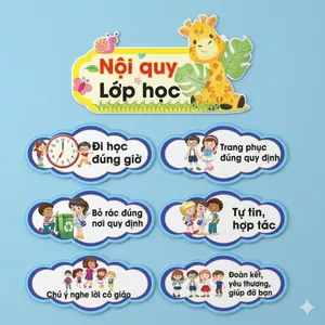 Nội quy lớp học decal bồi fomex, trang trí lớp học khổ A4-giấyC250 sản phẩm không kèm hoa treo tường-3011