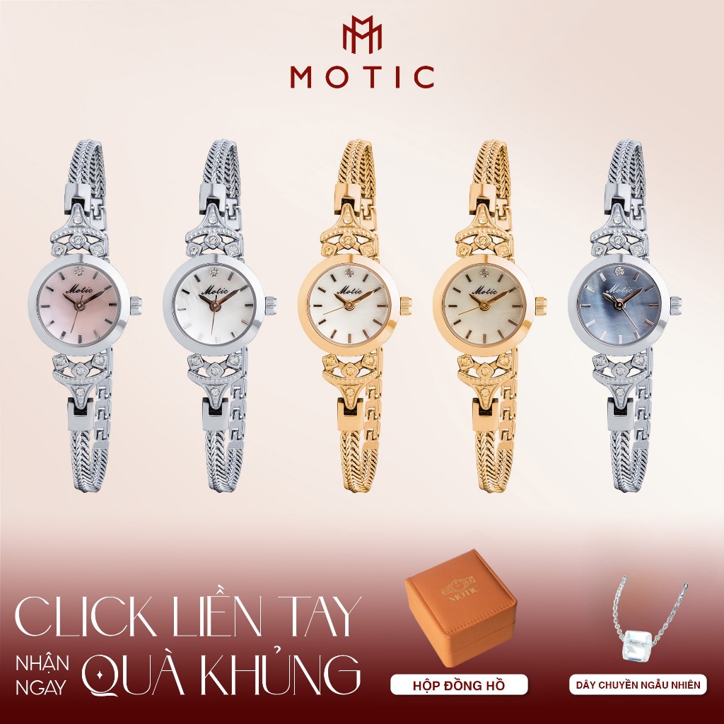 Đồng Hồ Nữ Lắc Tay MOTIC 2108 - Dây Kim Loại Mỏng Nhẹ Mặt Tròn Xà Cừ  - Nhẹ Tay, Đeo Cực Xinh