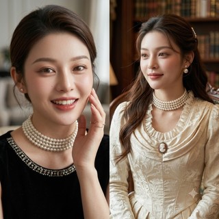 [ DAISYN ] N628 choker dây chuyền áo dài , dây chuyền áo tấc, dây chuyền váy cưới 4 sợi 8mm ngọc trai nhân tạo