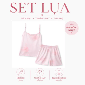 Bộ Hai Dây Lụa Hoa Nền Be Pastel, Mát, nhẹ