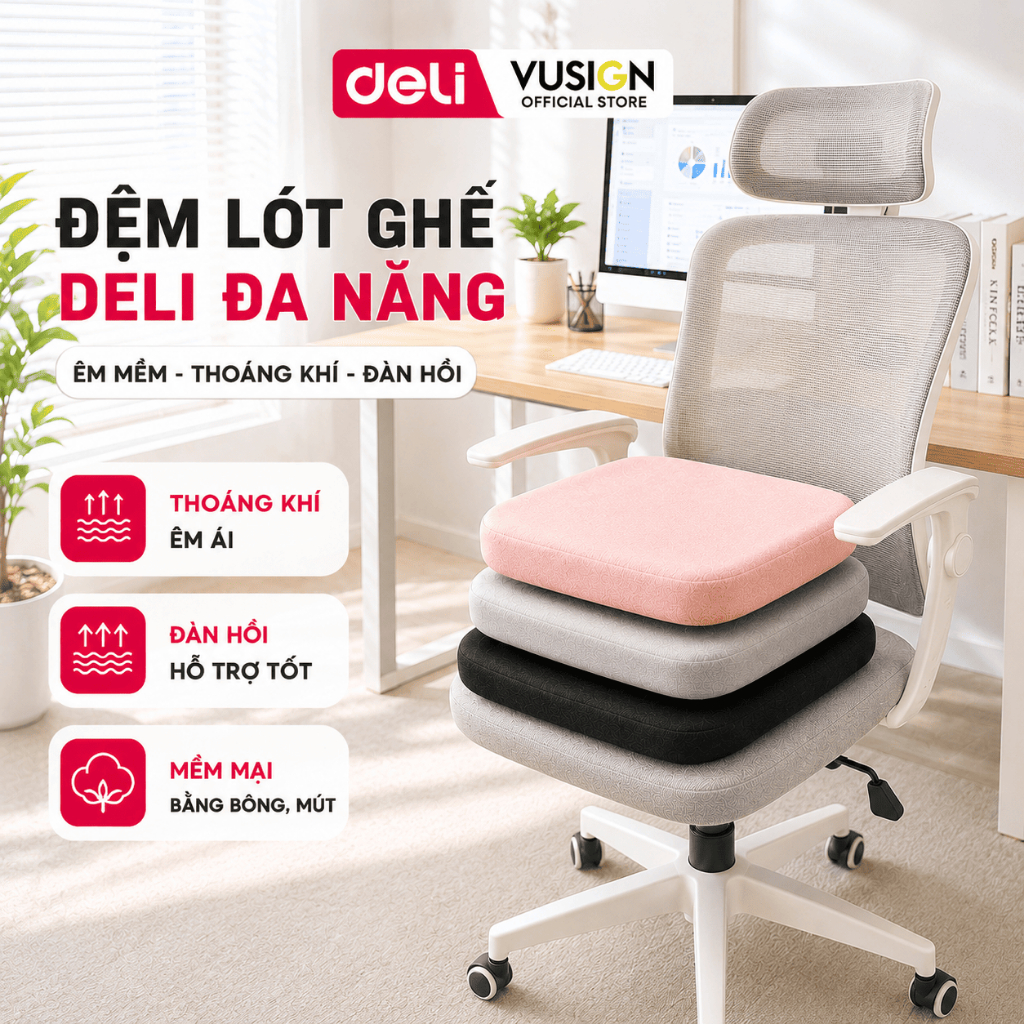 [SVIP] Đệm Lót Ghế Deli Êm Ái, Đàn Hồi Chất Liệu Mút Hoạt Tính, Nệm Ngồi Văn Phòng Chống Đau Xương Cụt, Giảm Ê Mông