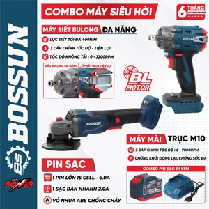 Combo Máy Siết Bulong Bossun BS-IW400N 400Nm + Thân Máy Mài Bossun BS-AG7800BL 1 Pin Sạc 15 Cell