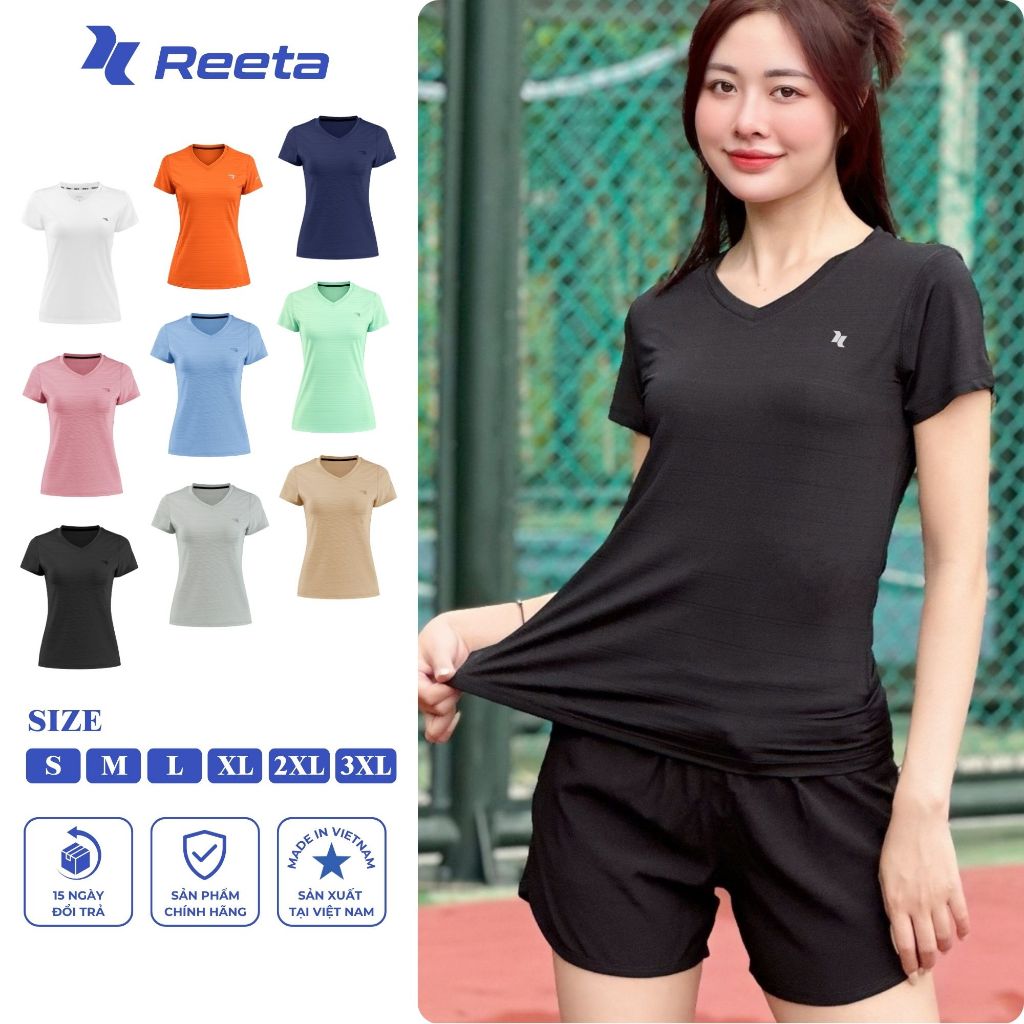 Áo thun thể thao nữ cổ tim REETA tập gym,chạy bộ,cầu lông,yoga…chất vải siêu thoáng mát- A006