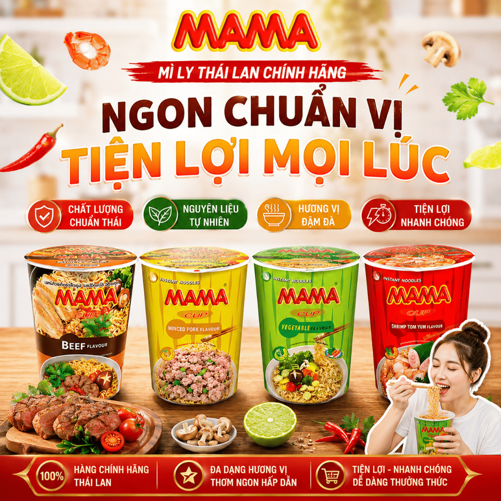 [ COMBO ] Mì Ly Mama Thái Lan Chính Hãng Đủ Vị Tom Yum, Thịt Bằm, Vịt Tiềm, Rau Củ Chay - Mì Ăn Liền