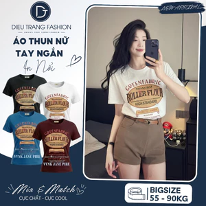 Áo Thun Nữ In Chữ Tay Ngắn Cổ Tròn Form Rộng Co Giãn Big Size 55-90Kg AT9062 Dieu Trang Fashion