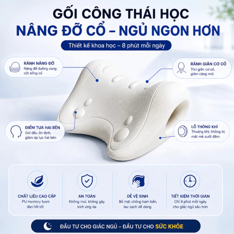 Gối Massage Cổ Gáy Tại Nhà Công Thái Học HOMIE, Giúp Kéo Dãn Đốt Sống Cổ, Thư Giãn, Giảm Đau Mỏi