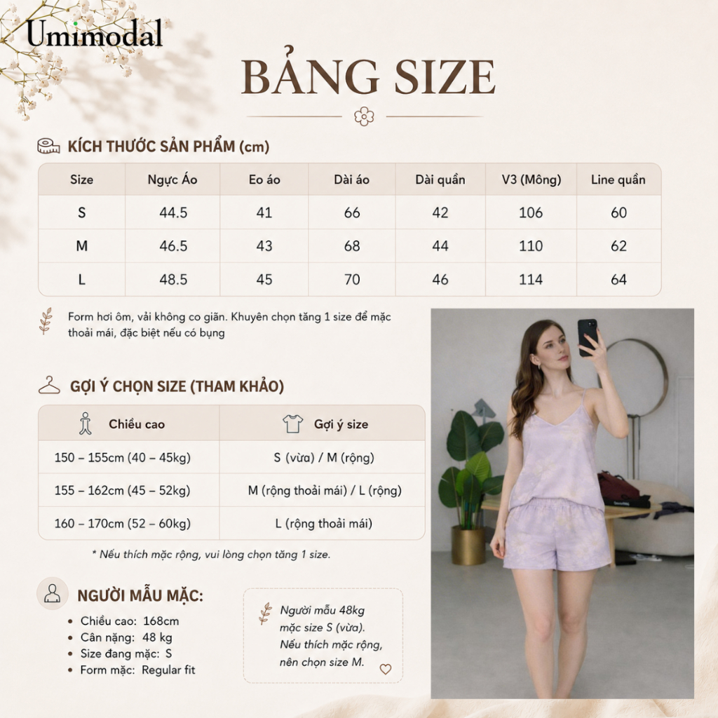 Bộ Hai Dây Lụa Hoa Nền Be Pastel, Mát, nhẹ