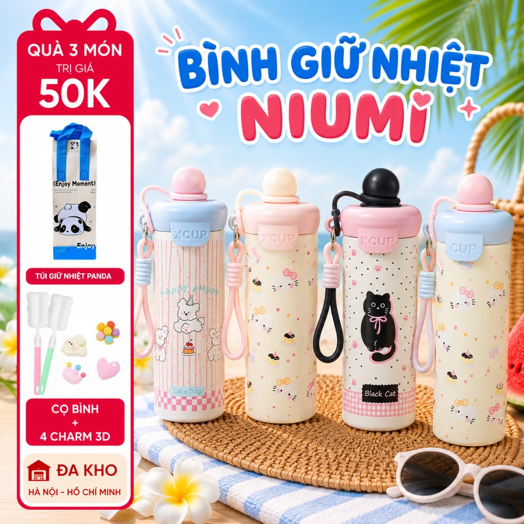 Bình giữ nhiệt XCUP NIUMI ống hút mới, INOX 316, dung tích 600ml, màu gradient dành cho học sinh, sinh viên