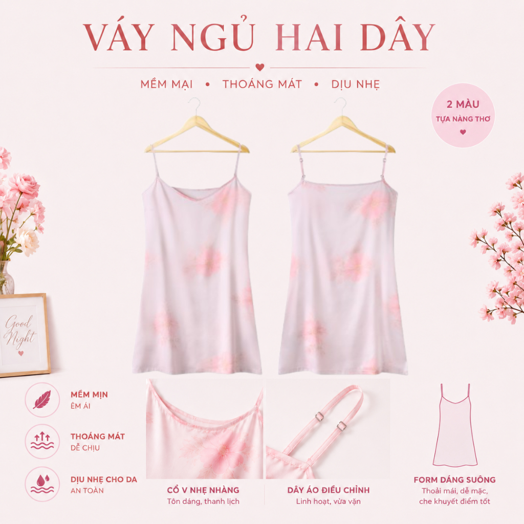 Đầm Hai Dây Lụa Hoa Nền Be Pastel