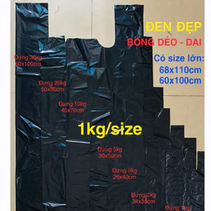 {1KG/SIZE} Túi Nilon Đen Bóng Đẹp, Dẻo Dai, Túi Hai Quai Đủ Size – Không Hôi – Gói Hàng, Đựng Rác Tiện Lợi, Túi OOP