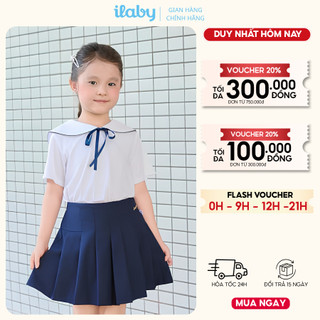 Set đồ đi học bé gái ILABY HCM áo sơ mi trắng cổ thủy thủ và chân váy xếp ly phù hợp đi học, di chơi cho bé [3269+3227]