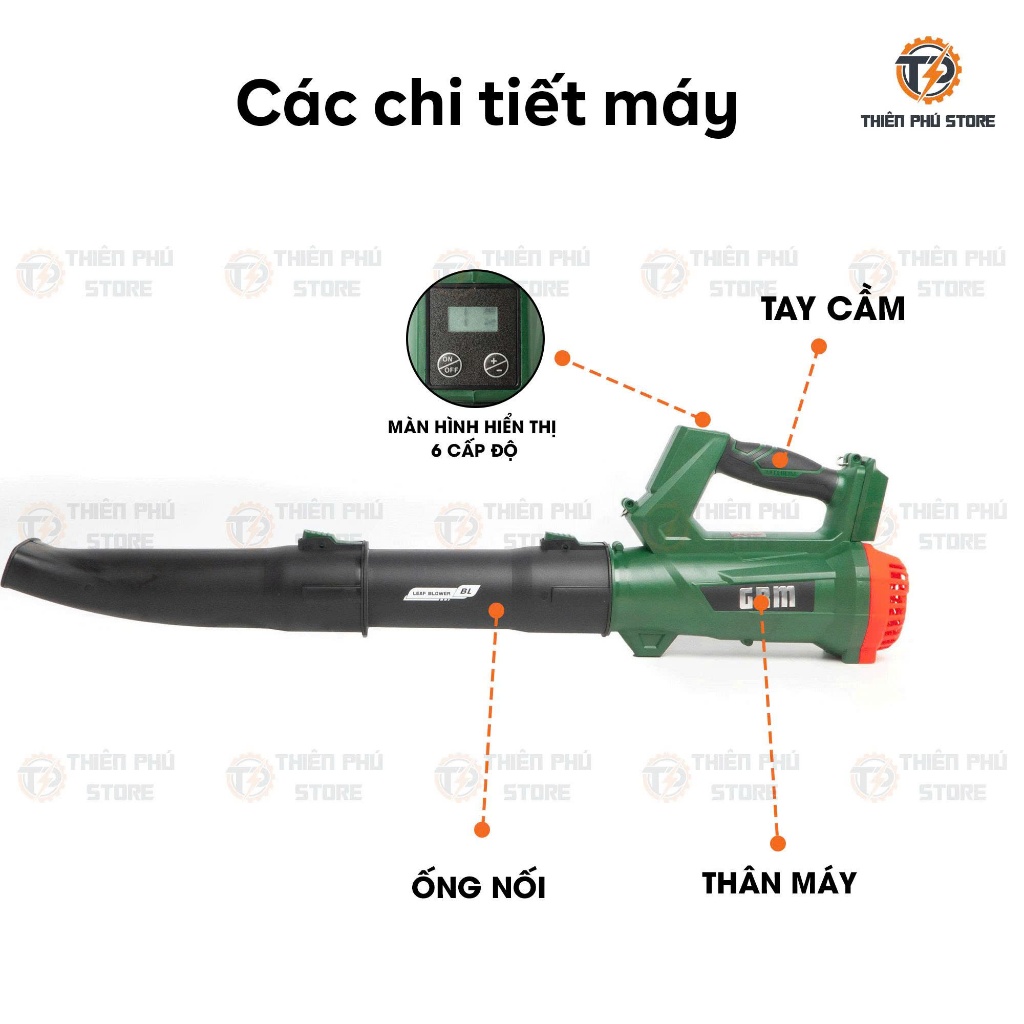 Thân Máy Thổi Bụi Pin GREEKMAN GR-T766LCD  21V | 6 Cấp Chỉnh Tốc, Lưu Lượng Gió 9m³/Phút, Động Cơ Có Chổi Than