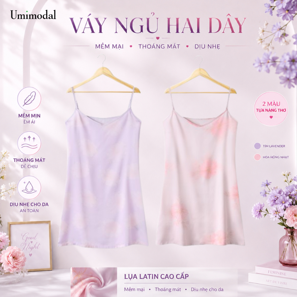 Đầm Hai Dây Lụa Pastel – Mặc Mát Cả Ngày, Mềm Nhẹ