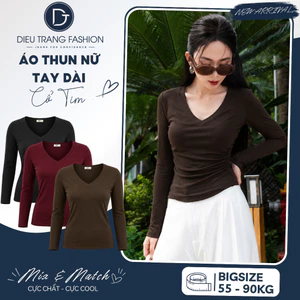 Áo Thun Nữ Tay Dài Cổ Tim Form Ôm Borip Co Giãn Tôn Dáng Big Size 55-90Kg AT9065 Dieu Trang Fashion