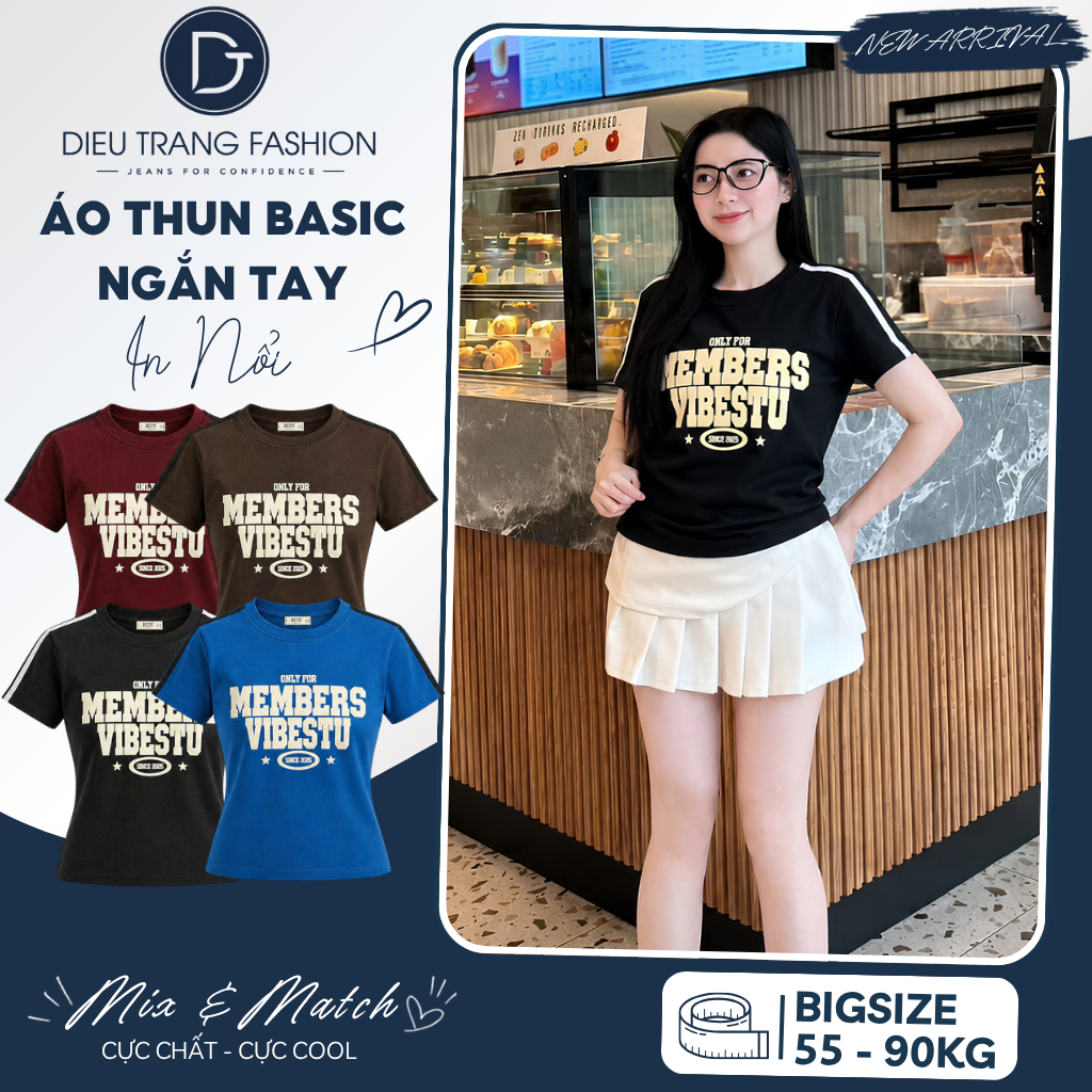 Áo Thun Nữ Basic Tay Ngắn Cổ Tròn In Chữ Form Ôm Co Giãn Big Size 55-90Kg AT9074 Dieu Trang Fashion