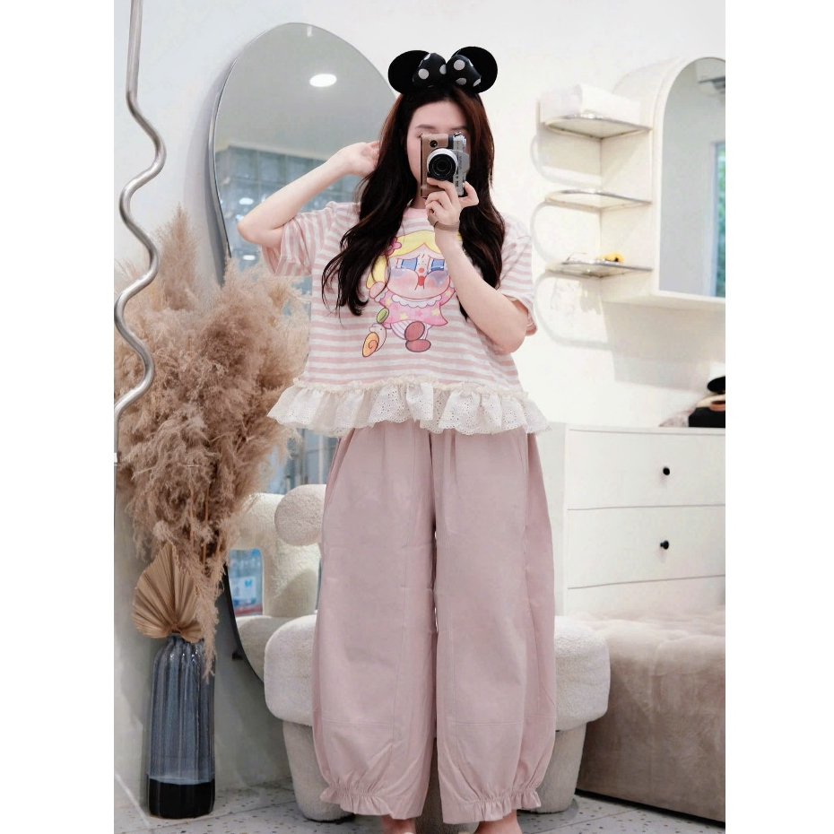 Set Bộ Cotton Giấy Quần Kaki Mềm Áo Phối Ren Cao Cấp Chuẩn QC Freesize Dưới M64 Dưới 60kg