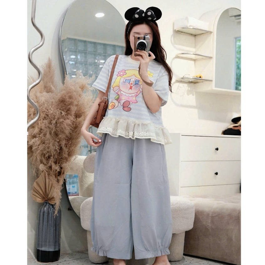 Set Bộ Cotton Giấy Quần Kaki Mềm Áo Phối Ren Cao Cấp Chuẩn QC Freesize Dưới M64 Dưới 60kg
