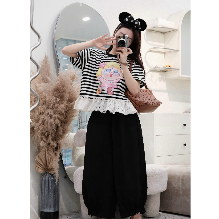 Set Bộ Cotton Giấy Quần Kaki Mềm Áo Phối Ren Cao Cấp Chuẩn QC Freesize Dưới M64 Dưới 60kg