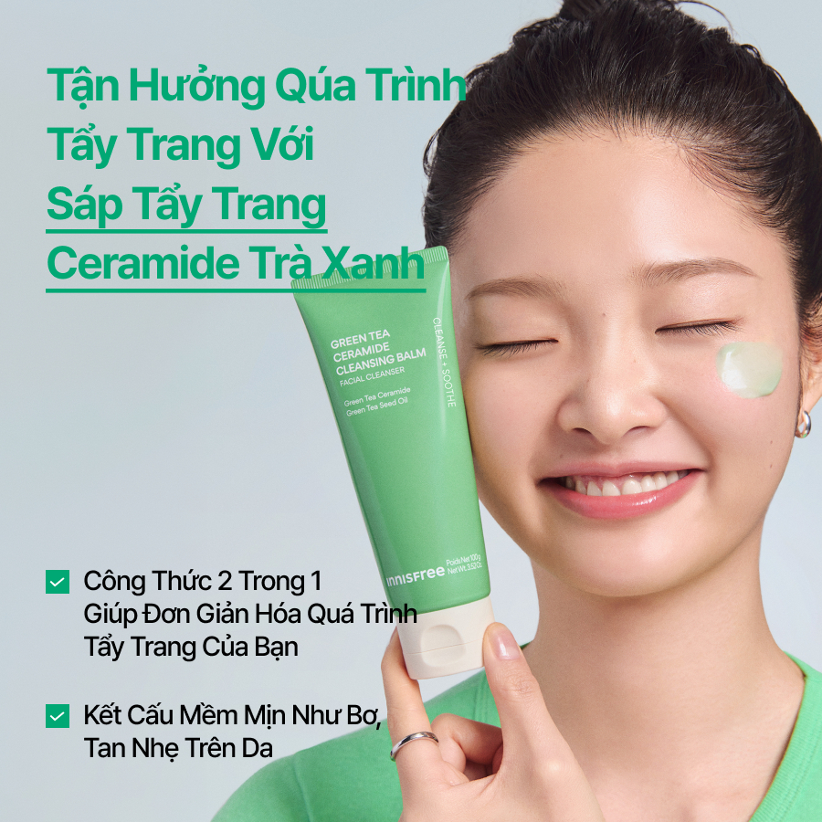 Sáp tẩy trang Green Tea Ceramide hương matcha lướt nhẹ trên da INNISFREE Green Tea Ceramide Cleansing Balm