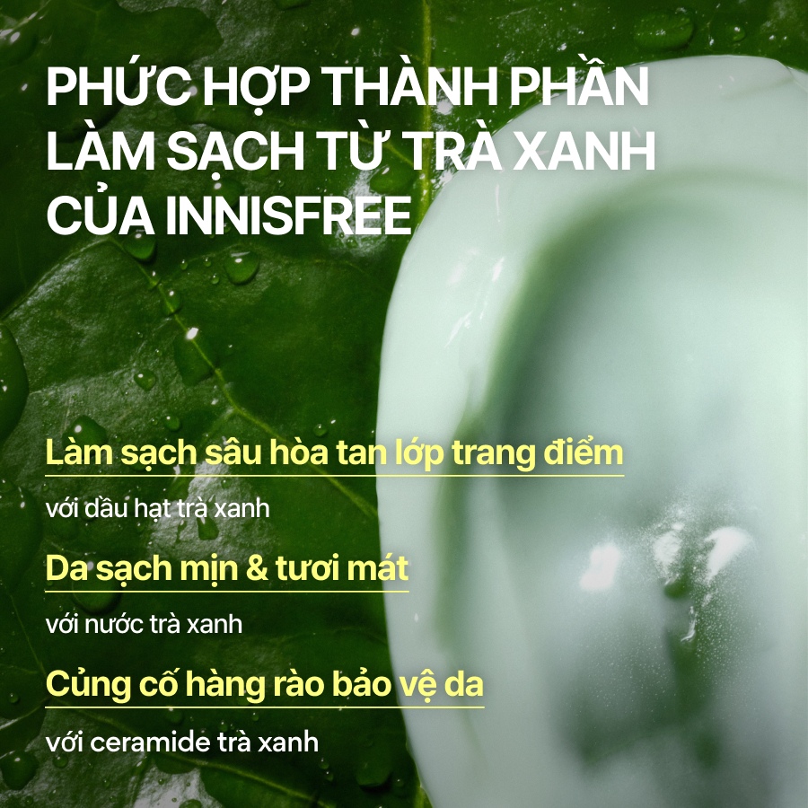 Sáp tẩy trang Green Tea Ceramide hương matcha lướt nhẹ trên da INNISFREE Green Tea Ceramide Cleansing Balm