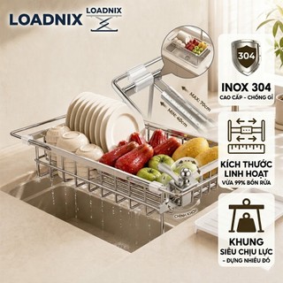 LOADNIX Giá để bát đĩa đa năng inox Chiều dài điều chỉnh phù hợp mọi bồn rửa Kệ Bát Đĩa Inox Có khay đựng nước
