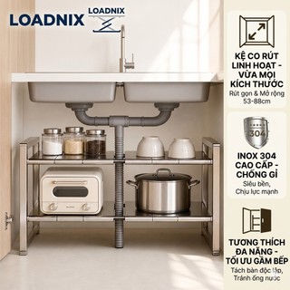 LOADNIX Kệ Gầm Bếp Bồn Rửa inox Chiều dài có thể điều chỉnh từ 53-88cm Kệ Để Đồ Nhà Bếp Đa Năng