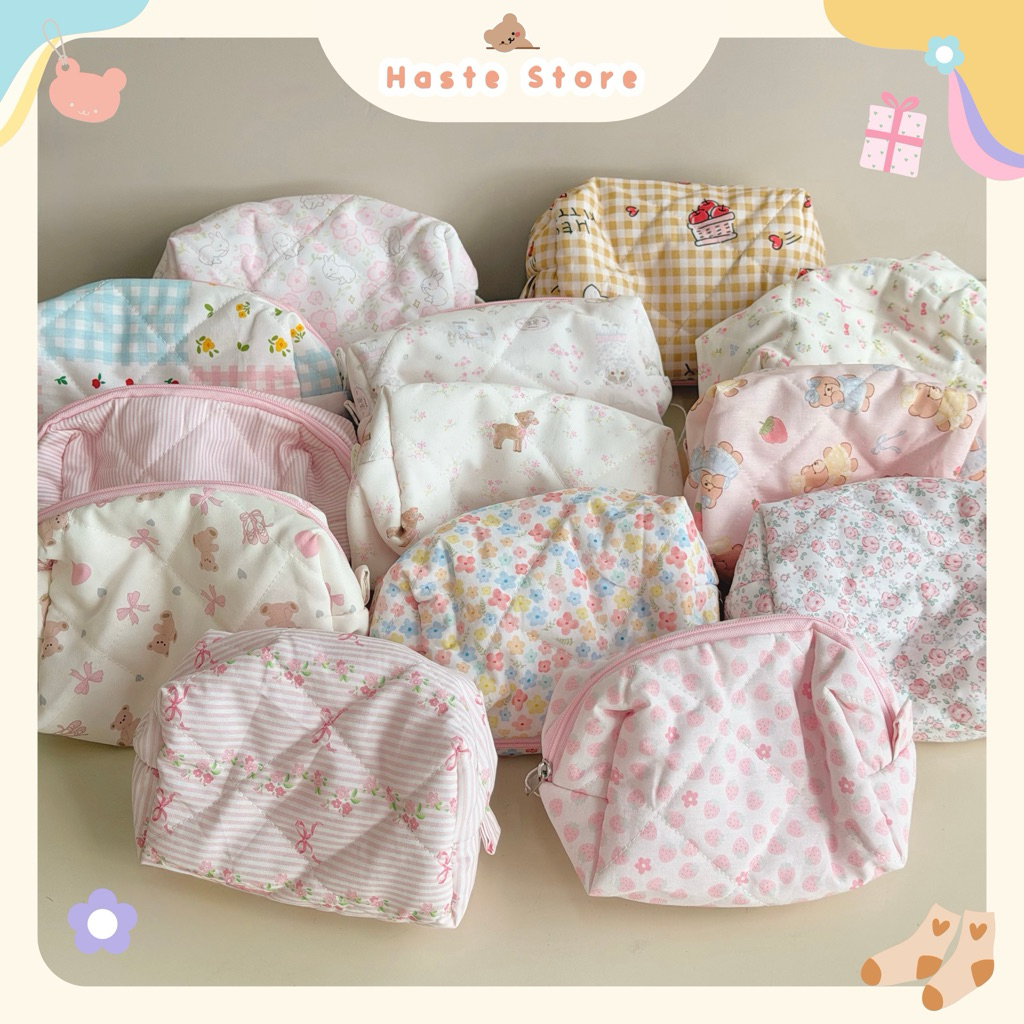 Túi Ví Pouch Dây Kéo Mini Đựng Mỹ Phẩm Đồ Vật Dụng Linh Tinh Mini Pouch Vải Phao Dễ Thương Nhiều Màu Sắc