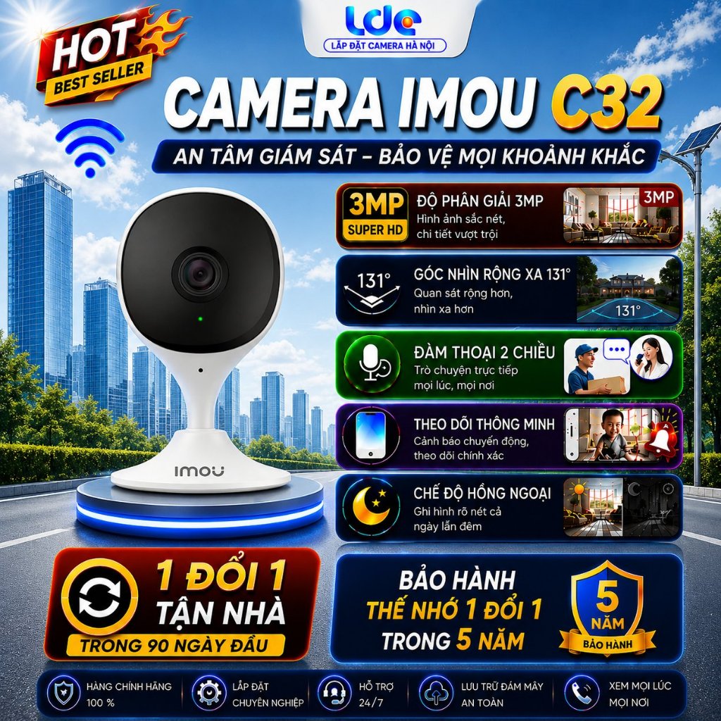 Camera IMOU trong nhà C32EP 3MP (Cue 2), cố định góc rộng, đàm thoại 2 chiều, đế nam châm