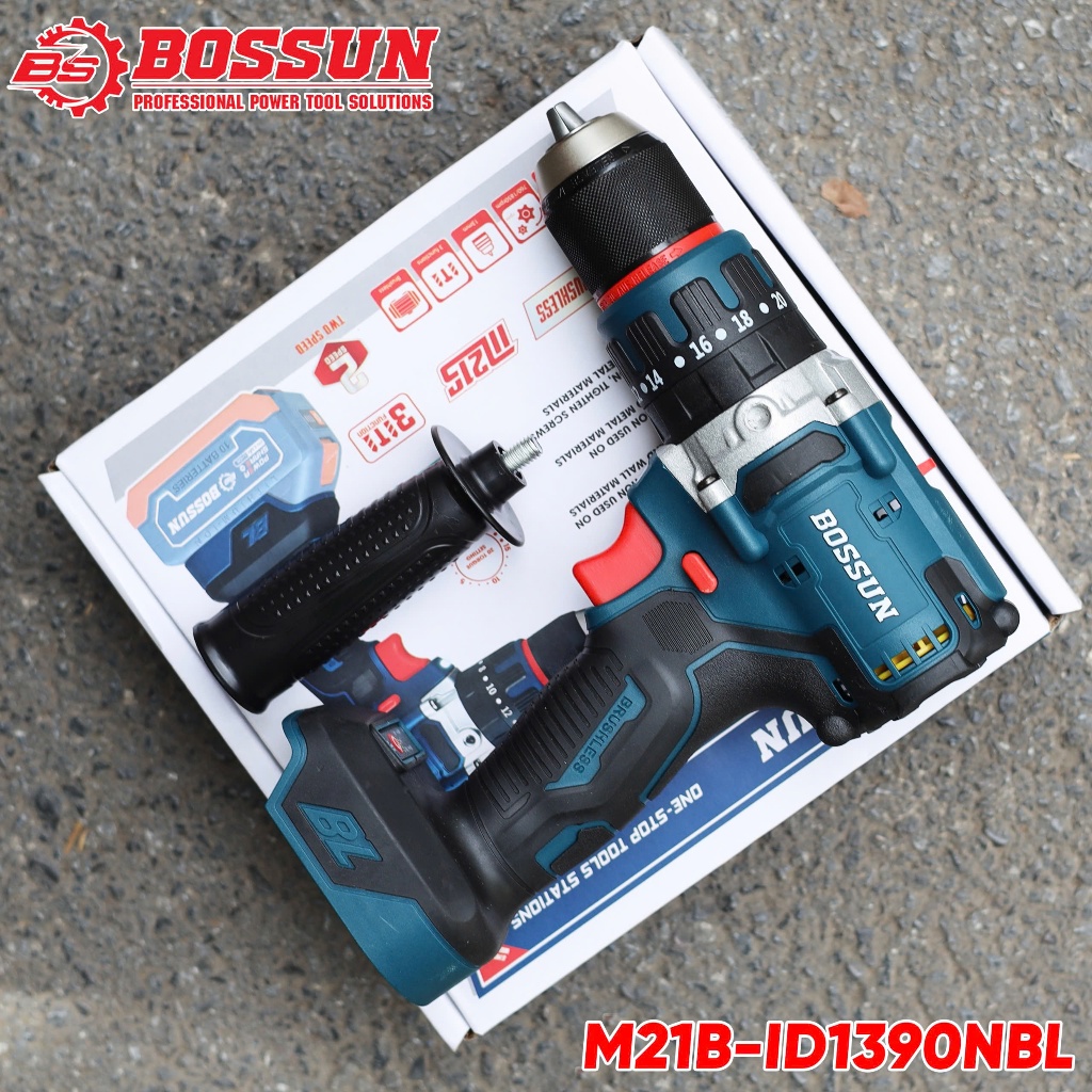 [CHINH HÃNG] Máy Khoan Bossun M21B-ID1390NBL Đầu Kẹp AutoLock 13mm, Không Chổi Than, 3 Chức Năng Khoan Đục Vít
