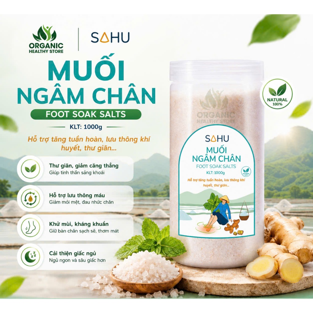 Muối ngâm chân Sahu giúp thư giãn, lưu thông khí huyết