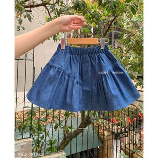 [B&G] Sét váy sơ mi caro tay bèo phối chân váy jean năng động cá tính cho bé gái đi chơi, dự tiệc