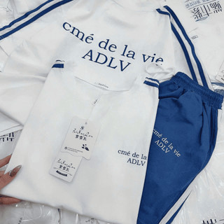 Áo Thun Bộ Thể Thao Nữ ADLV Phối Quần Short 3 Sọc Xanh, Set Đồ Mặc Đi Chơi Hàn Quốc Trẻ Trung