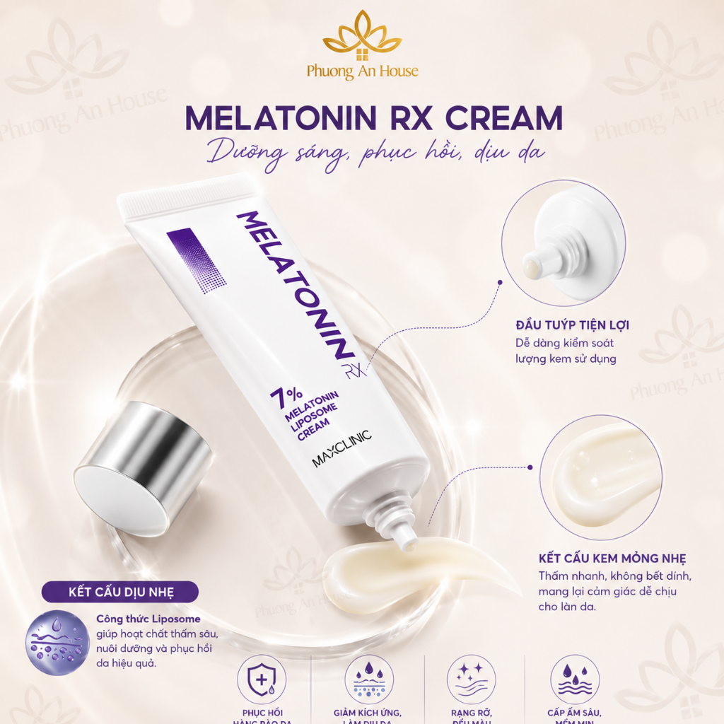 Kem Dưỡng Maxclinic 7% Melatonin Liposome Cream RX Phục Hồi Da Trẻ Hóa Dưỡng Sáng Tăng Đàn Hồi 50ml