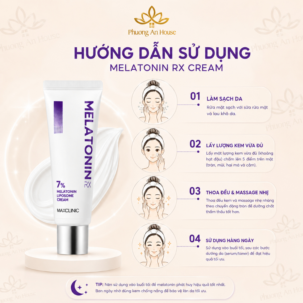 Kem Dưỡng Maxclinic 7% Melatonin Liposome Cream RX Phục Hồi Da Trẻ Hóa Dưỡng Sáng Tăng Đàn Hồi 50ml