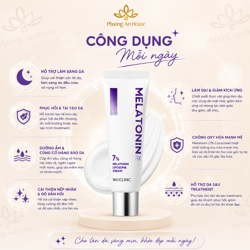 Kem Dưỡng Maxclinic 7% Melatonin Liposome Cream RX Phục Hồi Da Trẻ Hóa Dưỡng Sáng Tăng Đàn Hồi 50ml