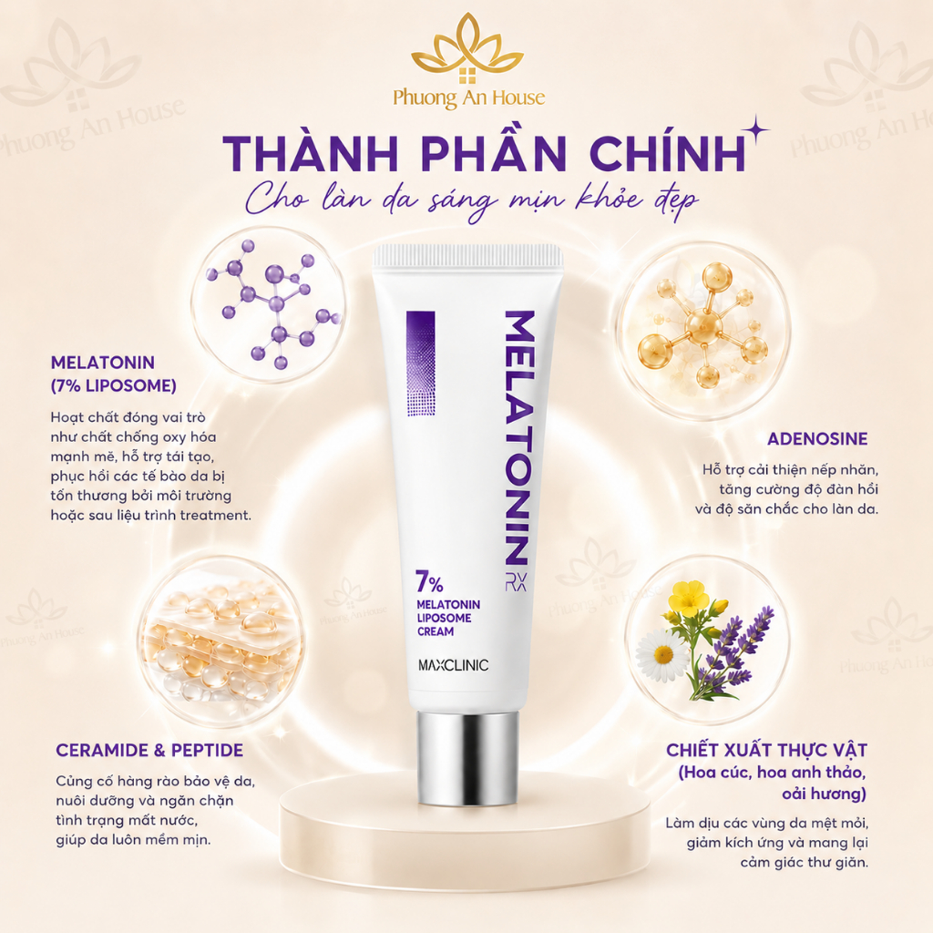 Kem Dưỡng Maxclinic 7% Melatonin Liposome Cream RX Phục Hồi Da Trẻ Hóa Dưỡng Sáng Tăng Đàn Hồi 50ml
