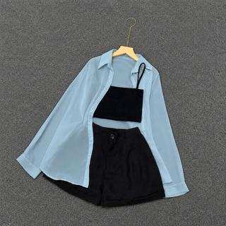 SET 3 Món Bigsize Nữ Đi Biển Áo Sơ Mi Voan Kèm Quần Đùi Sành Điệu Mặc Mát Cho Nàng Chubby SET967