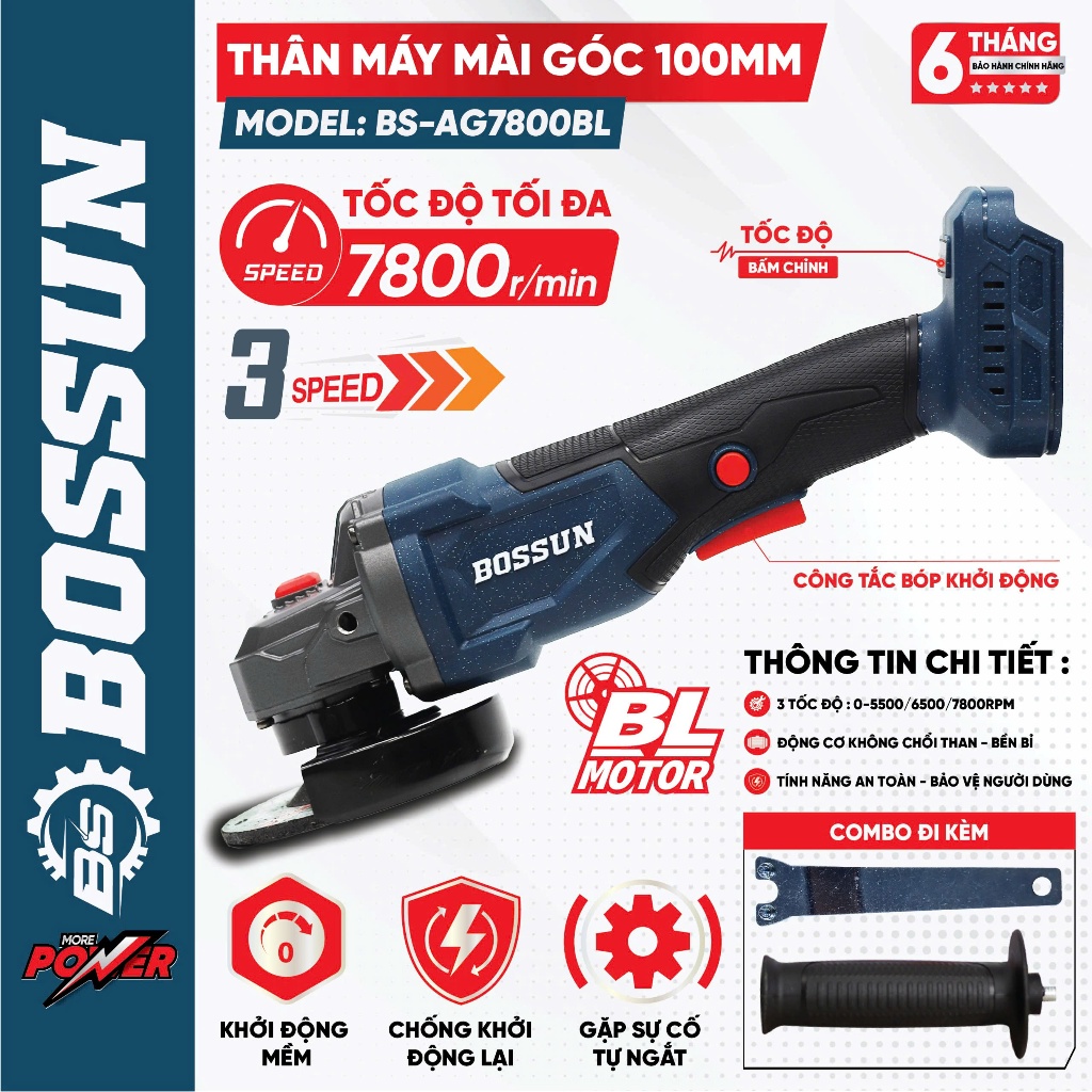 [HOT SALE] Combo máy siết bulong Boshun 400N + Thân Máy Mài 7800BL Đầu bulong 2 trong 1 Không Chổi Than Pin 15cell
