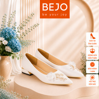 Giày Cao Gót Nữ Cao Cấp BEJO H98.03 Hoa Lụa Nhánh Pha Lê Trắng Sang Trọng - Giày Cưới Cô Dâu Đi Êm Chân