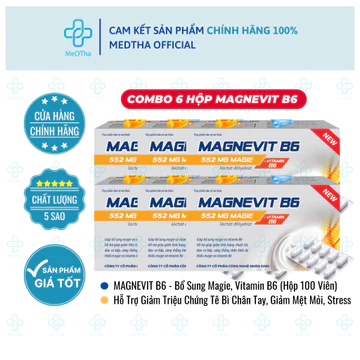 [COMBO 6 HỘP] MAGNEVIT B6 - Bổ Sung Magie, Vitamin B6, Giảm Chuột Rút Đau Cơ Căng Thẳng 100V