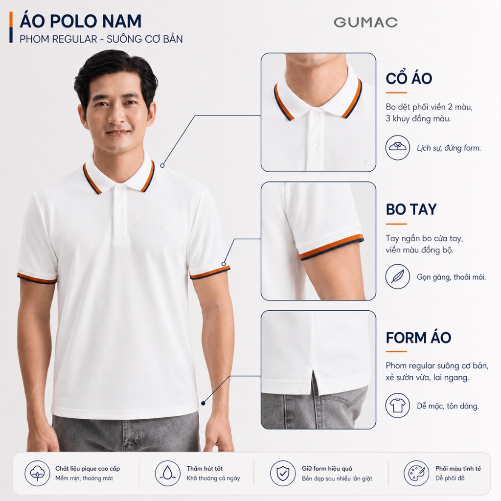 Áo Polo Nam GUMAC Tay Ngắn Regular Fit Suông Cơ Bản Cổ Bo Dệt Phối Viền Hai Màu Trẻ Trung Hiện Đại  APNG05043