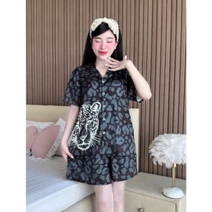 Bộ Đồ Ngủ Lụa Latin, Pijama Nữ Mặc Nhà Sang Chảnh, Thiết Kế Họa Tiết Thanh Lịch T01