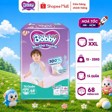 Tã quần Bobby Ultra Mẫu mới Siêu khô thoáng M96/L88/XL76/XXL70
