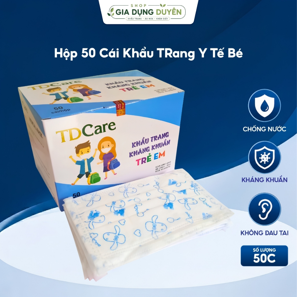 Hộp 50 Cái Khẩu TRang Y Tế Bé, Phù Hợp Từ 2-10 Tuổi