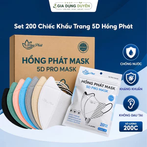 Combo 200 Chiếc Khẩu Trang 5D Quai Thun Hồng Phát, Khẩu Trang 5D Chống Bụi, Kháng Khuẩn