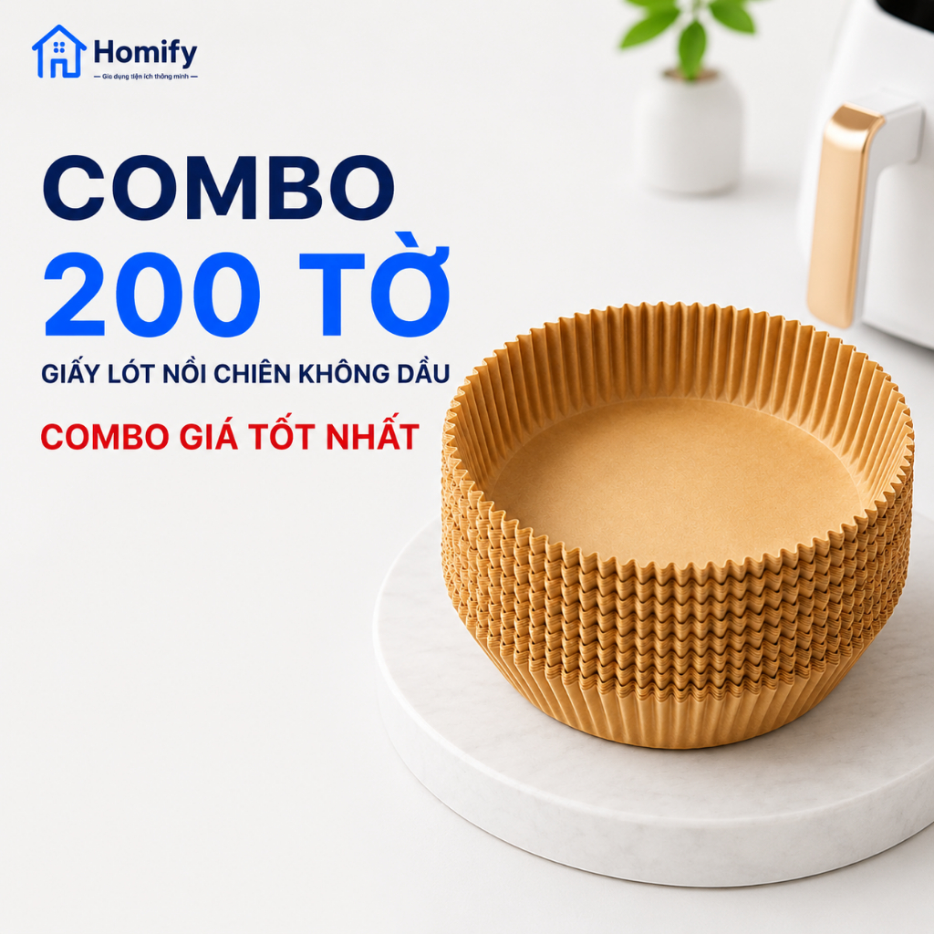 Combo 200 Tờ Khay Giấy Nến Tròn Cho Nồi Chiên Không Dầu Homify Chịu Nhiệt 230°C